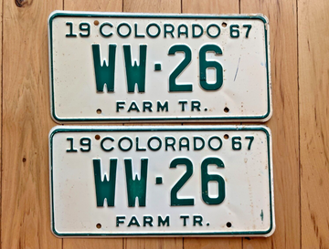 Pair of 1967 Colorado Farm Tractor License Plates
