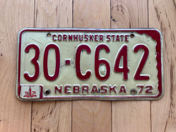 1972 Nebraska License Plate W/ 1975 Tabs