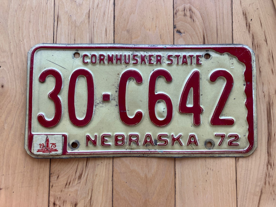 1972 Nebraska License Plate W/ 1975 Tabs