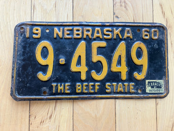 1960 Nebraska License Plate W/ 1961 Tab