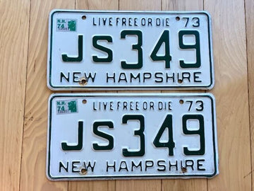 1973 New Hampshire License Plate Pair W/1974 Tabs