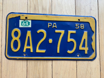 1958 Pennsylvania License Plate W/ 1964 Tab