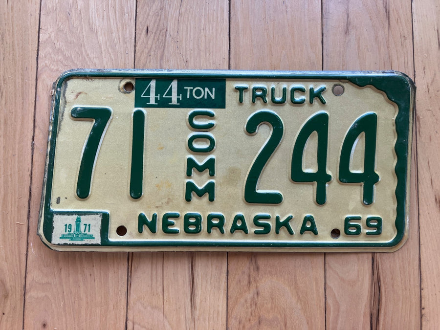 1969 Nebraska Commercial Truck License Plate W/ 1971 Tab