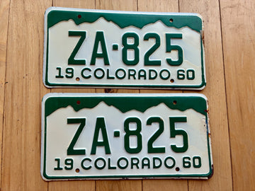 Pair of 1960 Colorado License Plates - Minor Chipping on Right Side