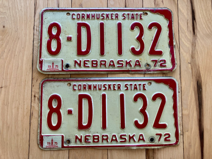 Pair of 1972 Nebraska License Plates W/ 1975 Tabs