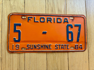 1964 Florida License Plate - Not YOM Clear - Low Number