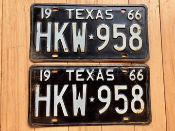 Pair of 1966 Texas License Plates - Check With DMV For YOM