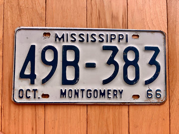 1966 Mississippi Montgomery County License Plate