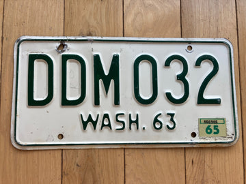 1963 Washington State License Plate W/ 1965 Tab
