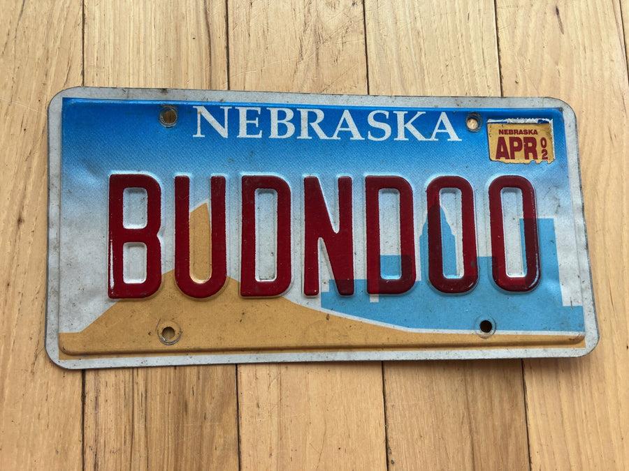 2002 Nebraska Vanity License Plate - BUDNDOO