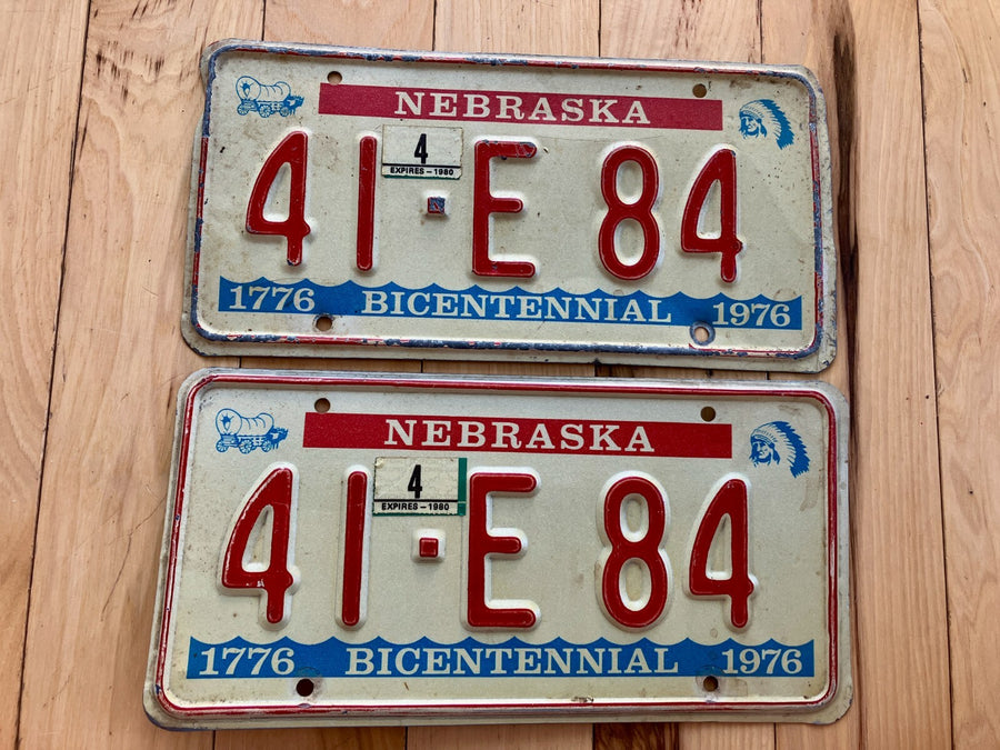 Pair Of 1976 Nebraska License Plates W/ 1980 Tabs