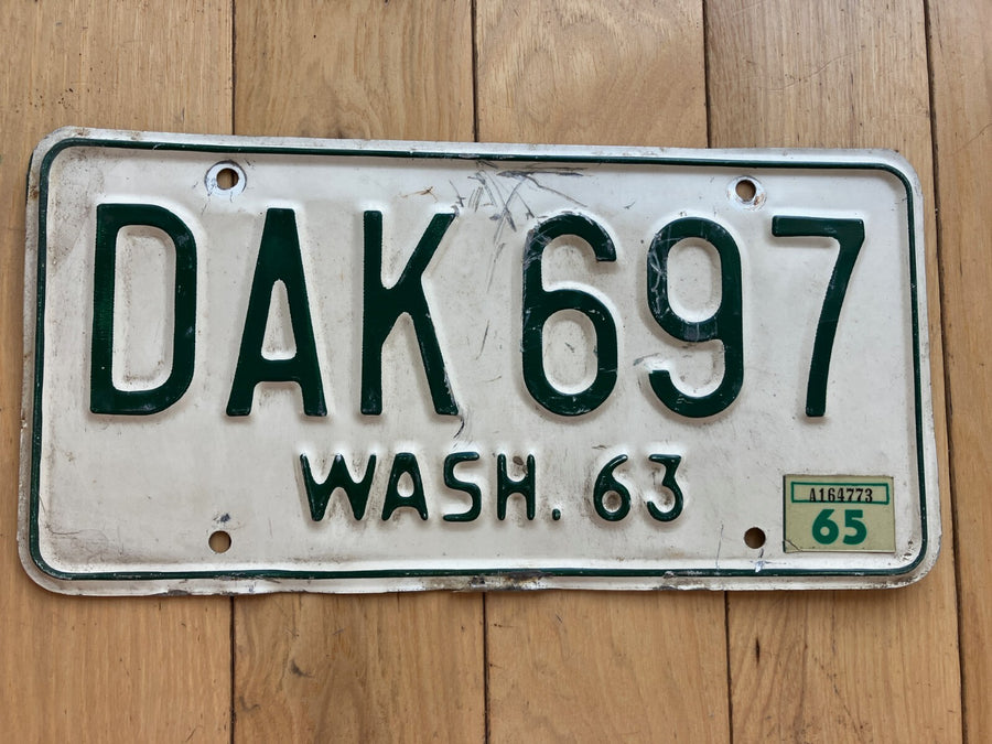 1963 Washington State License Plate W/ 1965 Tab