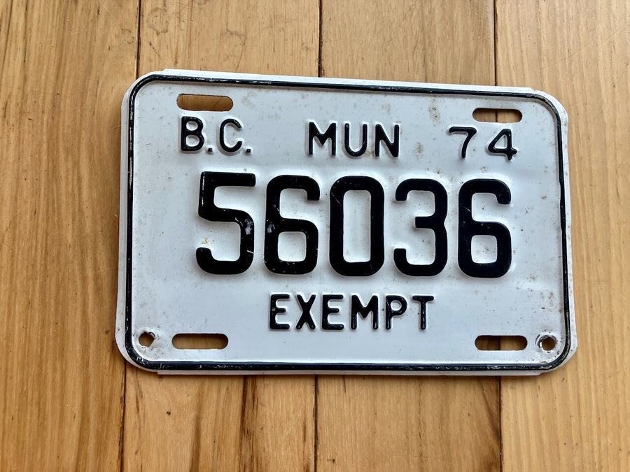 1974 British Columbia Municipal Exempt License Plate