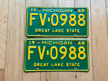 1968 Pair of Michigan License Plates