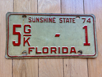 1974 Florida License Plate - Low Number