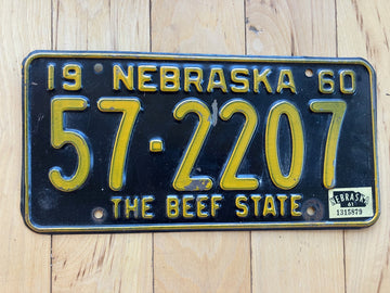 1960 Nebraska License Plate W/ 1961 Tab