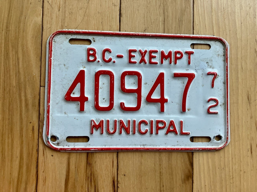 1972 British Columbia Municipal Exempt License Plate
