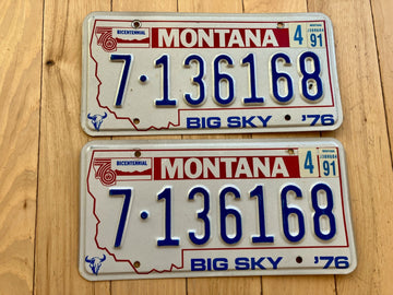 Pair of 1976 Montana License Plates W/ 1991 Tabs
