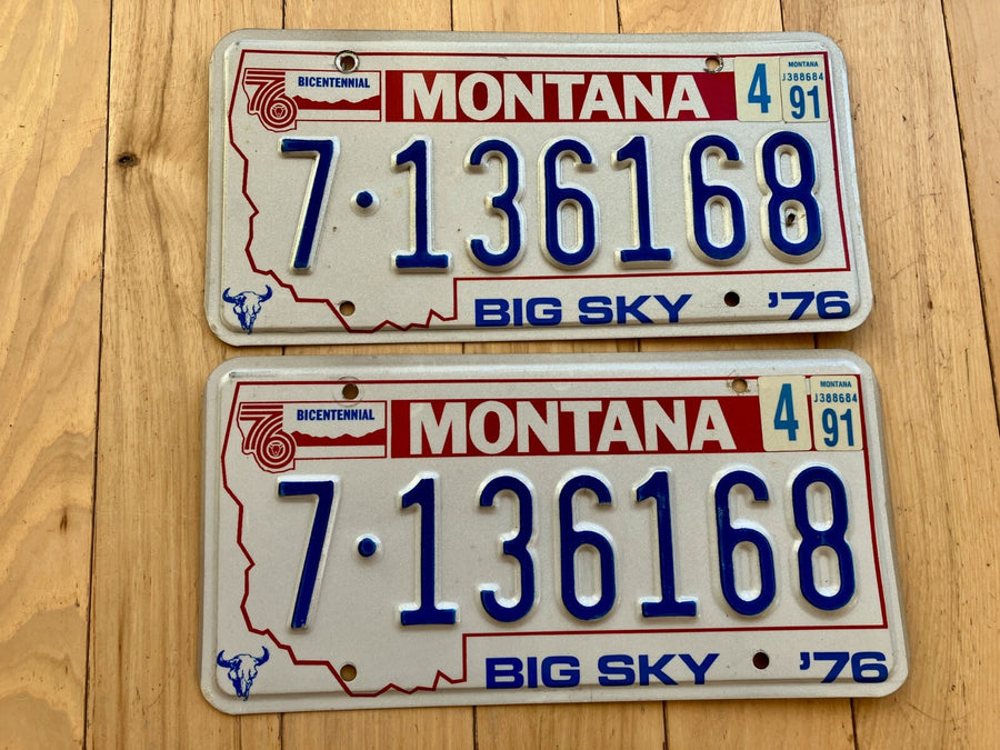 Pair of 1976 Montana License Plates W/ 1991 Tabs