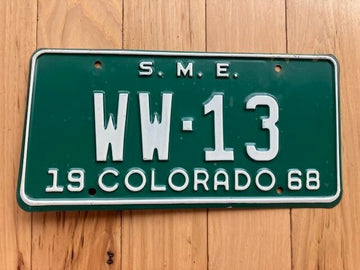 1968 Colorado Special Mobile Equipment S.M.E License Plate