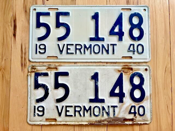 Pair of 1940 Vermont License Plates