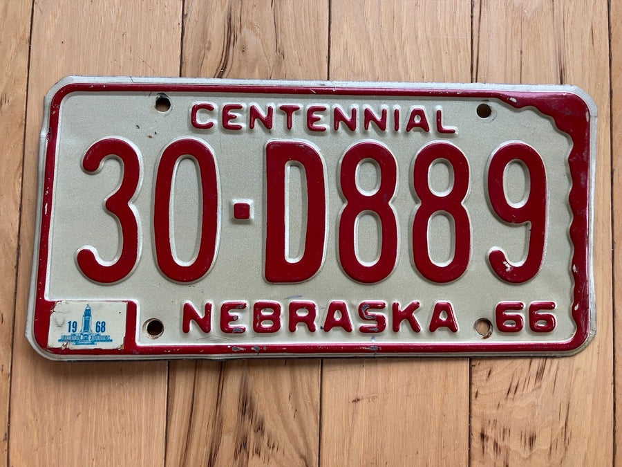 1966 Nebraska Centennial License Plate W/1968 Tab