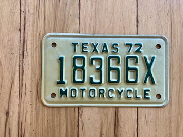 1972 Texas Motorcycle License Plate