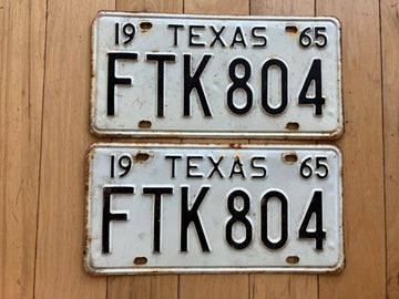 Pair of 1965 Texas License Plates - Check With DMV For YOM