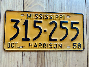 1958 Mississippi Harrison County License Plate