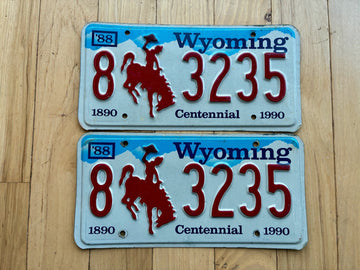 1988 1990 Pair of Wyoming Centennial License Plates