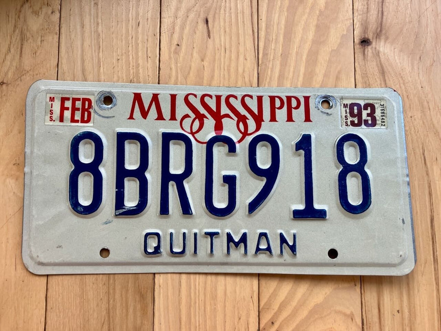 1993 Mississippi Quitman County License Plate