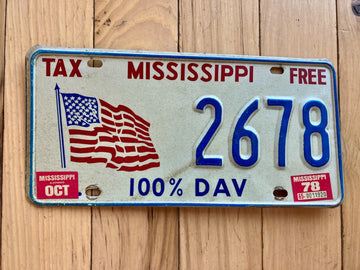 1978 Mississippi 100% DAV License Plate