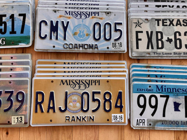 Lot of 100 License Plates- 20 Versions, 5 of Each in Craft Condition