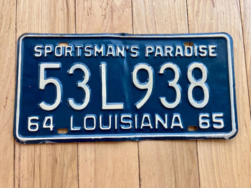 1964/ 1965 Louisiana License Plate - Creased In Middle