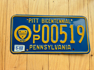 2002 Pennsylvania University of Pittsburg Bicentennial License Plate