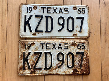 Pair of 1965 Texas License Plates - Check With DMV For YOM