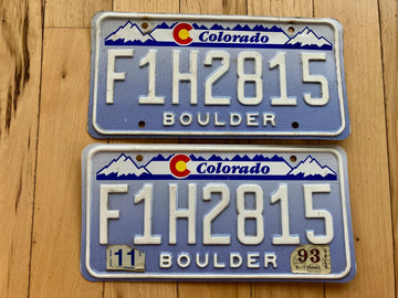 1993 Pair of Colorado Boulder License Plates