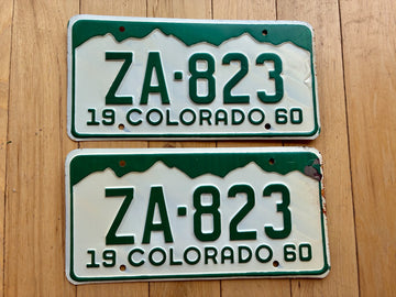 Pair of 1960 Colorado License Plates - Minor Chipping on Right Side