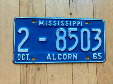 1965 Mississippi Alcorn County License Plate