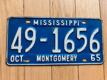 1965 Mississippi Montgomery County License Plate