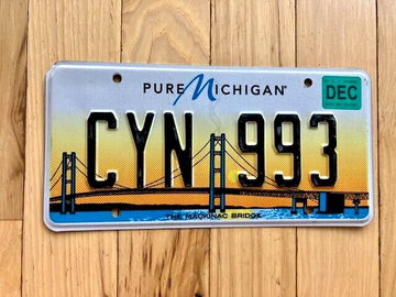 2014 Base Michigan Mackinac Bridge License Plate