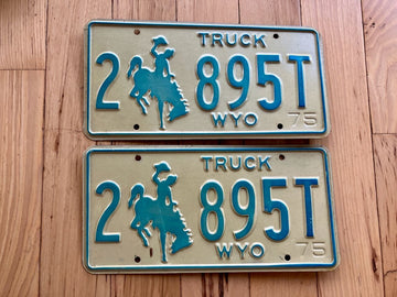 Pair Of 1975 Wyoming Truck License Plate