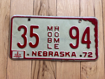 1972 Nebraska Mobile Home License Plate W/ 1975 Tab