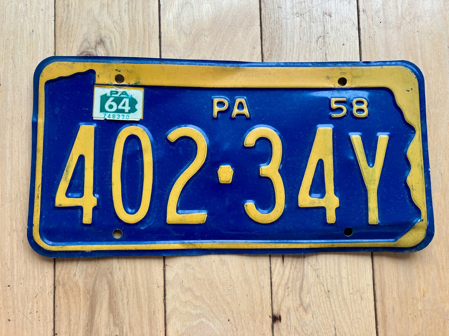 1958 Pennsylvania License Plate W/ 1964 Tab