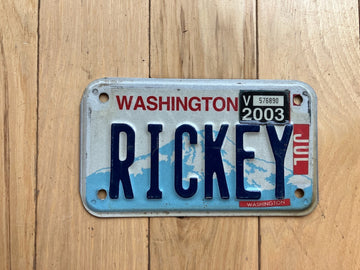 2003 Washington State Motorcycle Vanity License Plate - Rickey