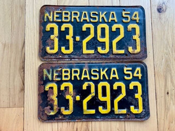 Pair of 1954 Nebraska License Plates (Rusted/Missing Corners)