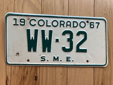 1967 Colorado Special Mobile Equipment S.M.E License Plate
