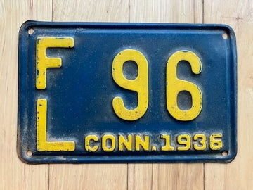 1936 Connecticut License Plate -Low Number 96