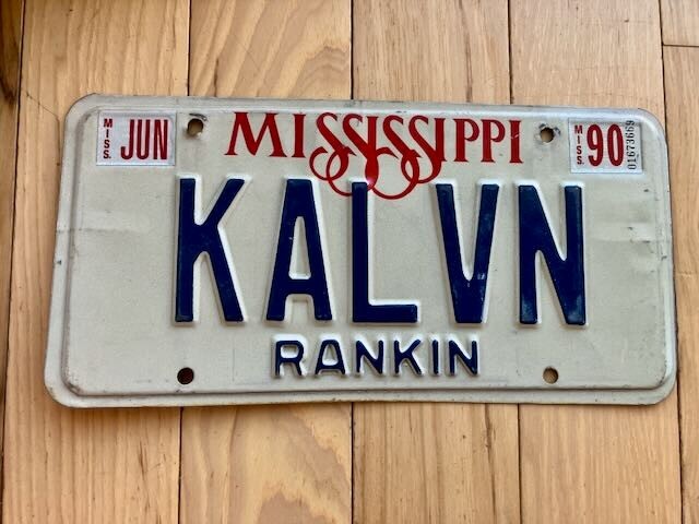 1990 Mississippi Rankin County Vanity License Plate - Kalvn