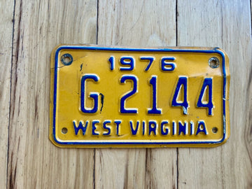 1976 West Virginia Motorcycle License Plate (Crack In Top Left Corner)